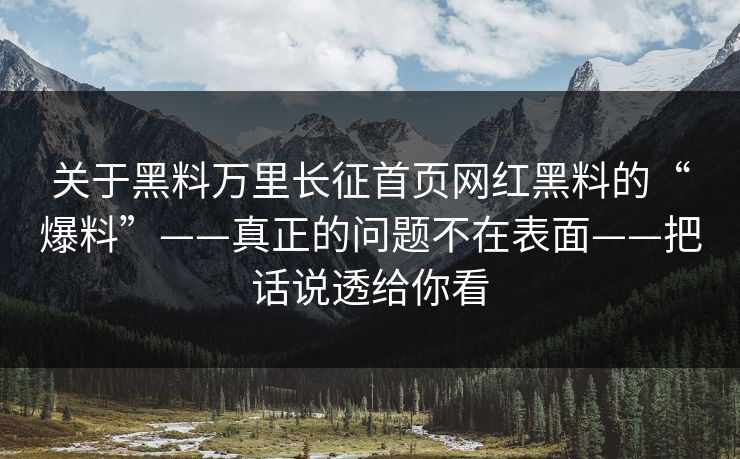 关于黑料万里长征首页网红黑料的“爆料”——真正的问题不在表面——把话说透给你看