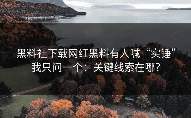 黑料社下载网红黑料有人喊“实锤”我只问一个：关键线索在哪？