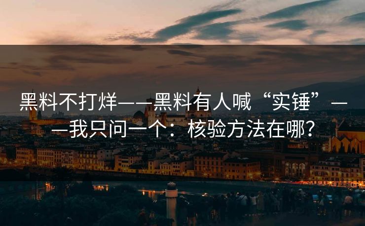 黑料不打烊——黑料有人喊“实锤”——我只问一个：核验方法在哪？