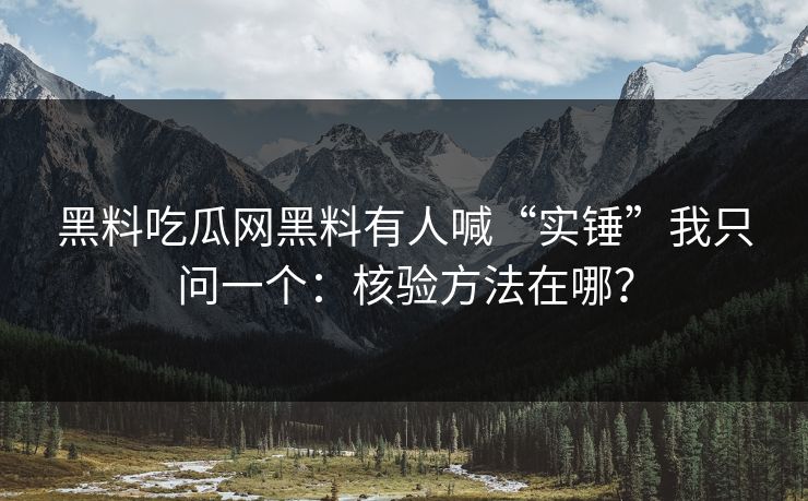 黑料吃瓜网黑料有人喊“实锤”我只问一个：核验方法在哪？