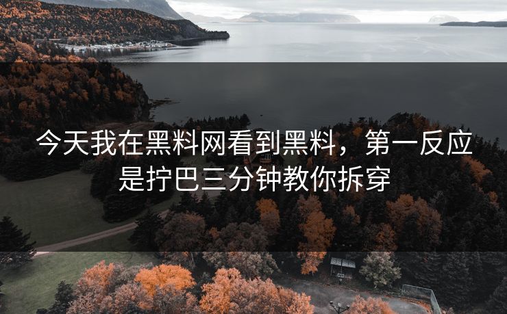 今天我在黑料网看到黑料，第一反应是拧巴三分钟教你拆穿